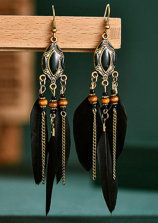 

Beading Feather Tassel Bohemian Earrings, Black, 484867