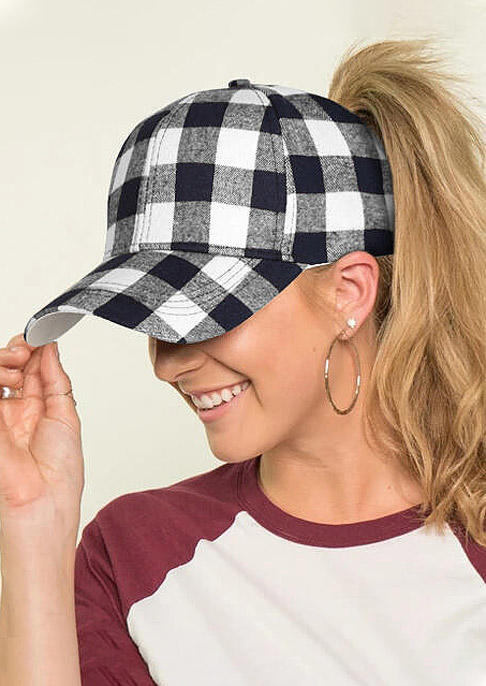 

Buffalo Plaid Criss-Cross Hollow Out Baseball Cap, Gray, 487050