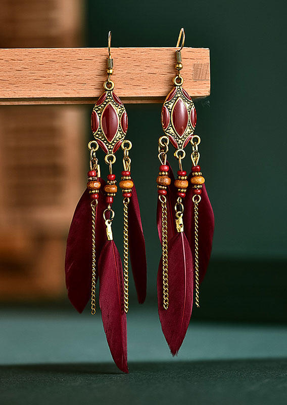 

Vintage Creative Tassel Feather Beading Earrings, Burgundy, 487755