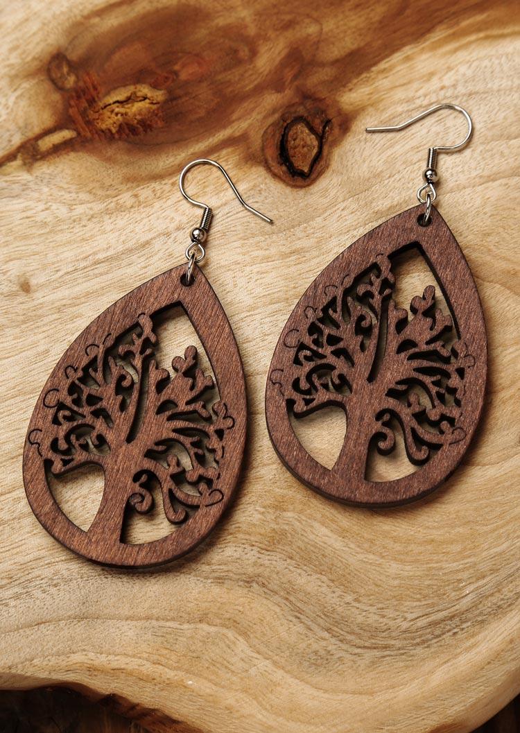 

Hollow Out Tree Water Drop Pendant Earrings, Coffee, 493979