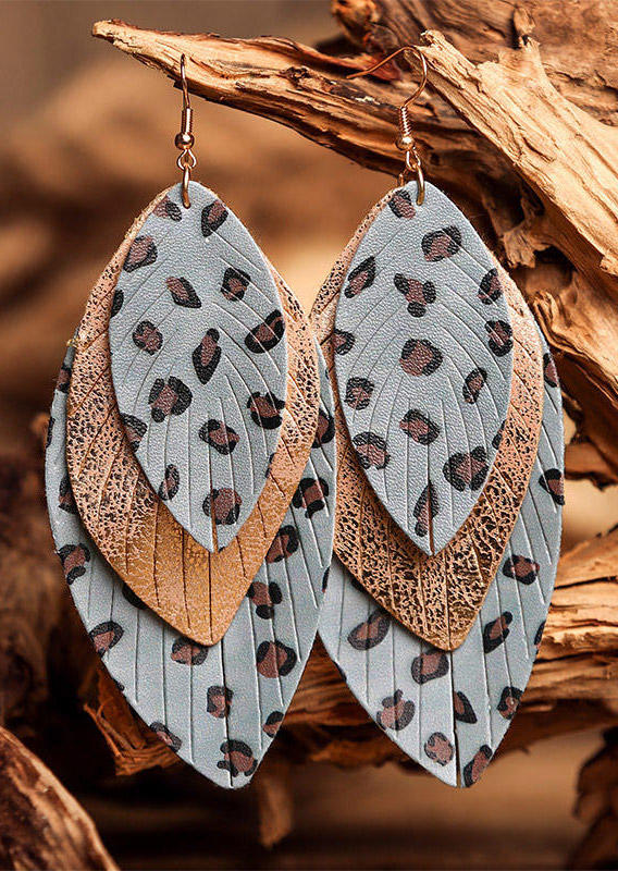 

Leopard Multi-Layered Leaf Shape Earrings, Gray, 494089