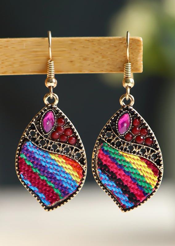 

Rhinestone Colorful Striped Water Drop Earrings, Red, 494678