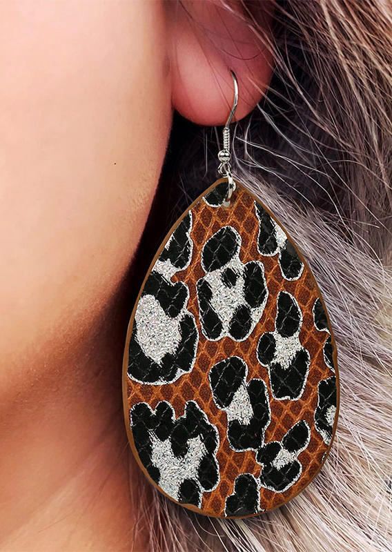 

Leopard Snake Skin Double-Sided Water Drop Earrings, Red;coffee, 495136