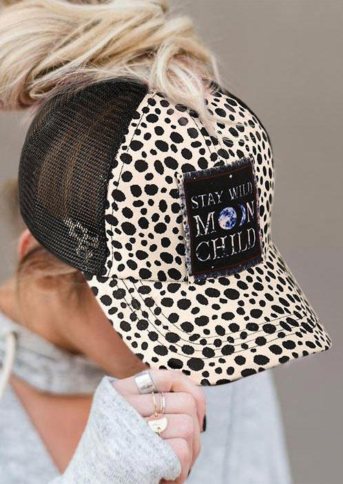 

Leopard Stay Wild Moon Child Mesh Splicing Baseball Cap, Beige, 496159