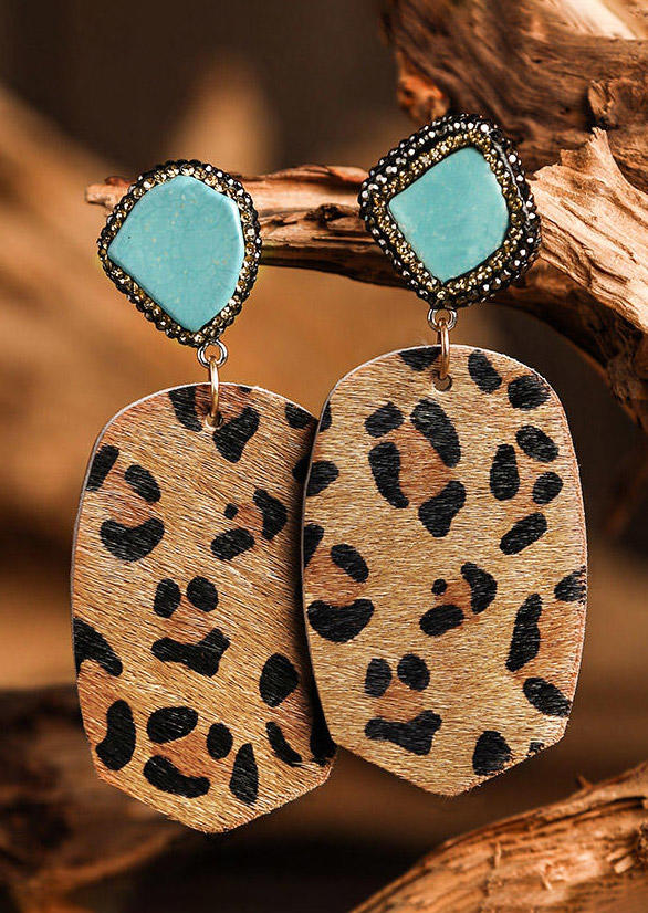 

Leopard Rhinestone Irregular Stone Pendant Earrings, 496202