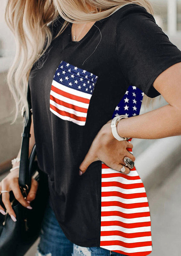 

American Flag Star Striped Blouse, Black, 504609