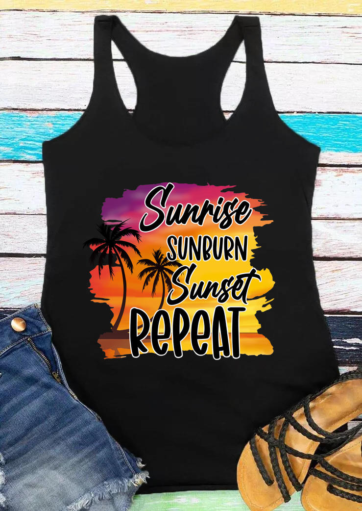 

Sunrise Sunburn Sunset Repeat Racerback Tank - Black, 506370
