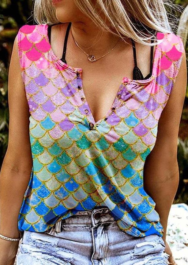 

Gradient Mermaid Scales Notched Neck Hole Tank, Multicolor, 506375