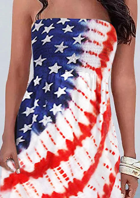 American Flag Star Smocked Strapless Mini Dress