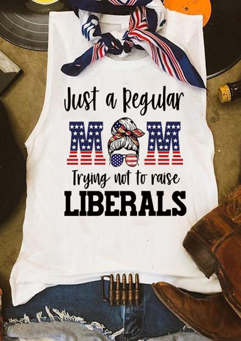 

Just A Regular Mom American Flag Tank - White, 506395