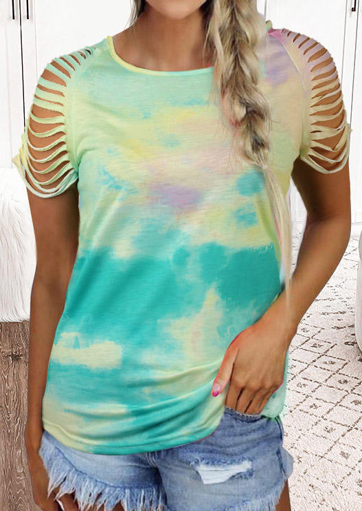 

Tie Dye Hollow Out Cold Shoulder Blouse, Multicolor, 506431