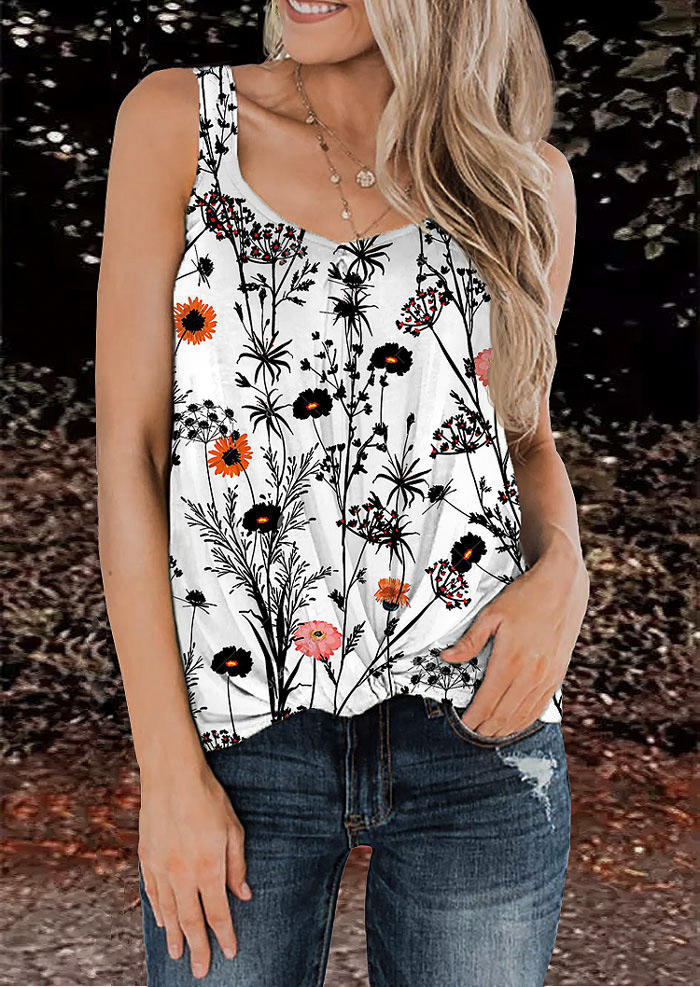 

Vintage Floral Twist Tank, White, 506464