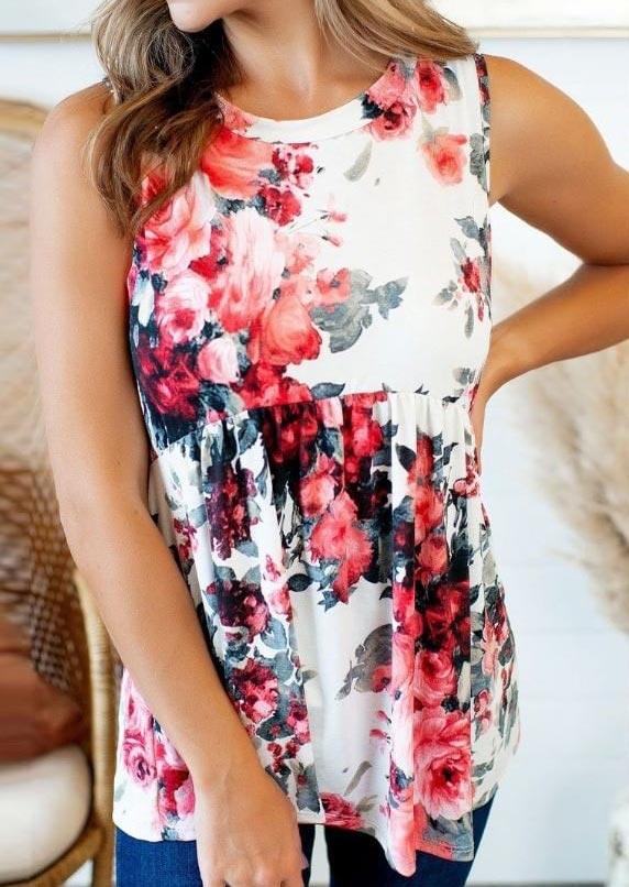 

Floral Sleeveless O-Neck Tank, Multicolor, 506582