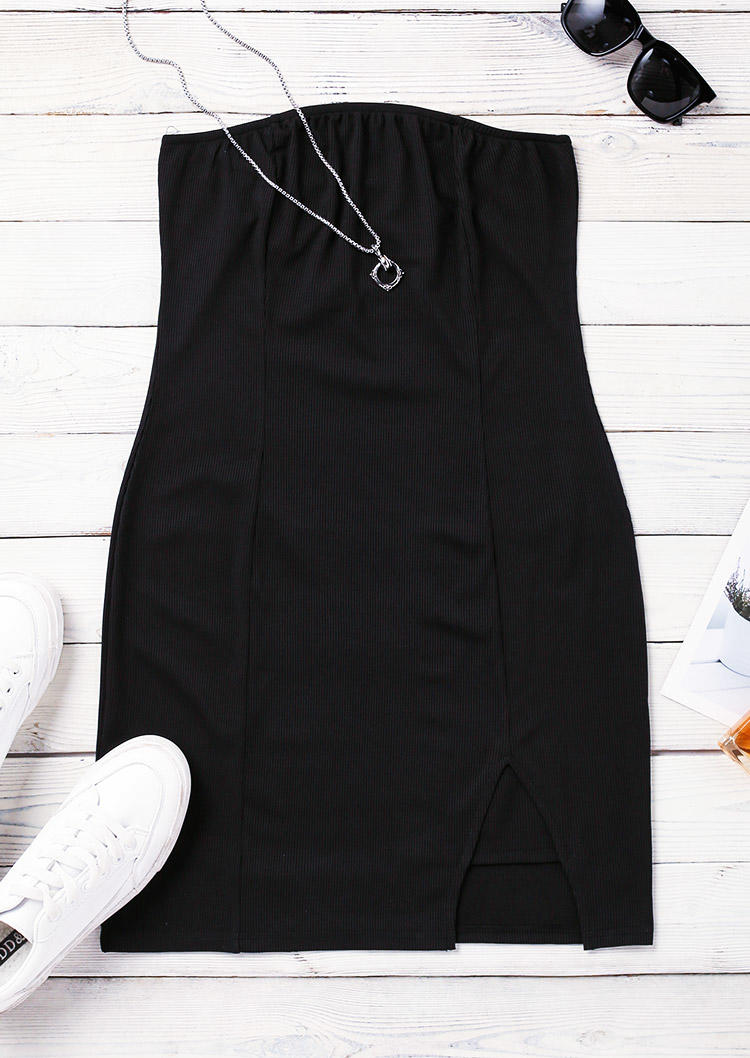 Slit Strapless Bodycon Dress - Black