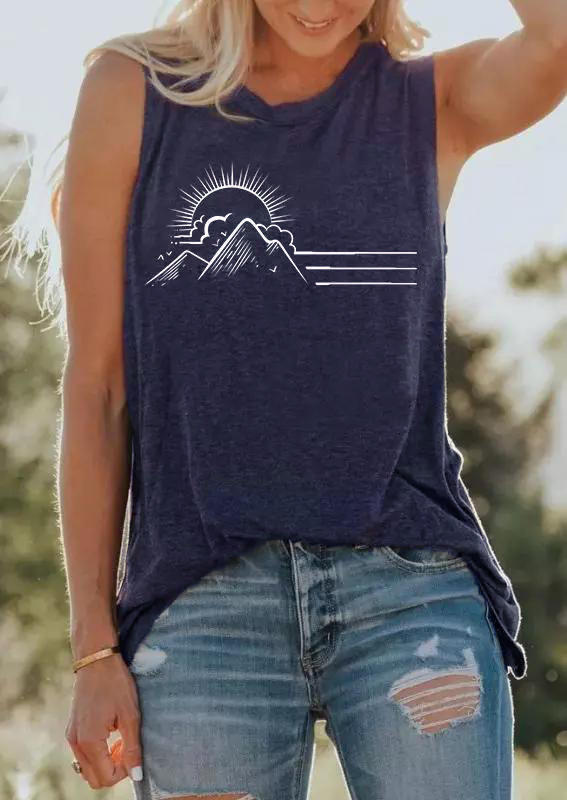 

Sunset Mountain O-Neck Tank - Navy Blue, 506586