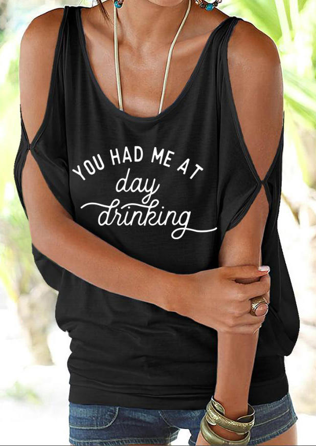 

You Had Me At Day Drinking Cold Shoulder Blouse - Black, 506590