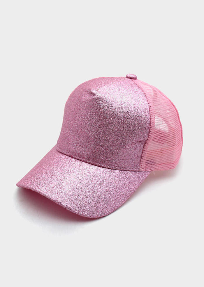 

Sequined Mesh Splicing Baseball Cap, Pink, 453242