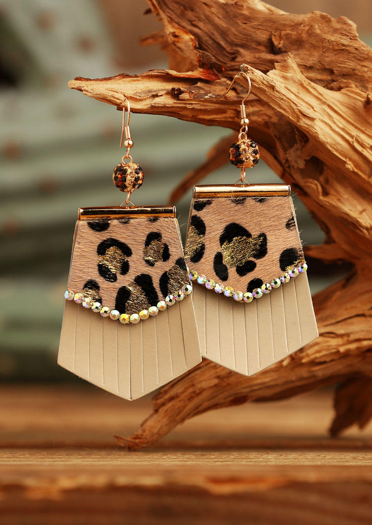 

Leopard Rhinestone Splicing PU Pendant Earrings, 499330