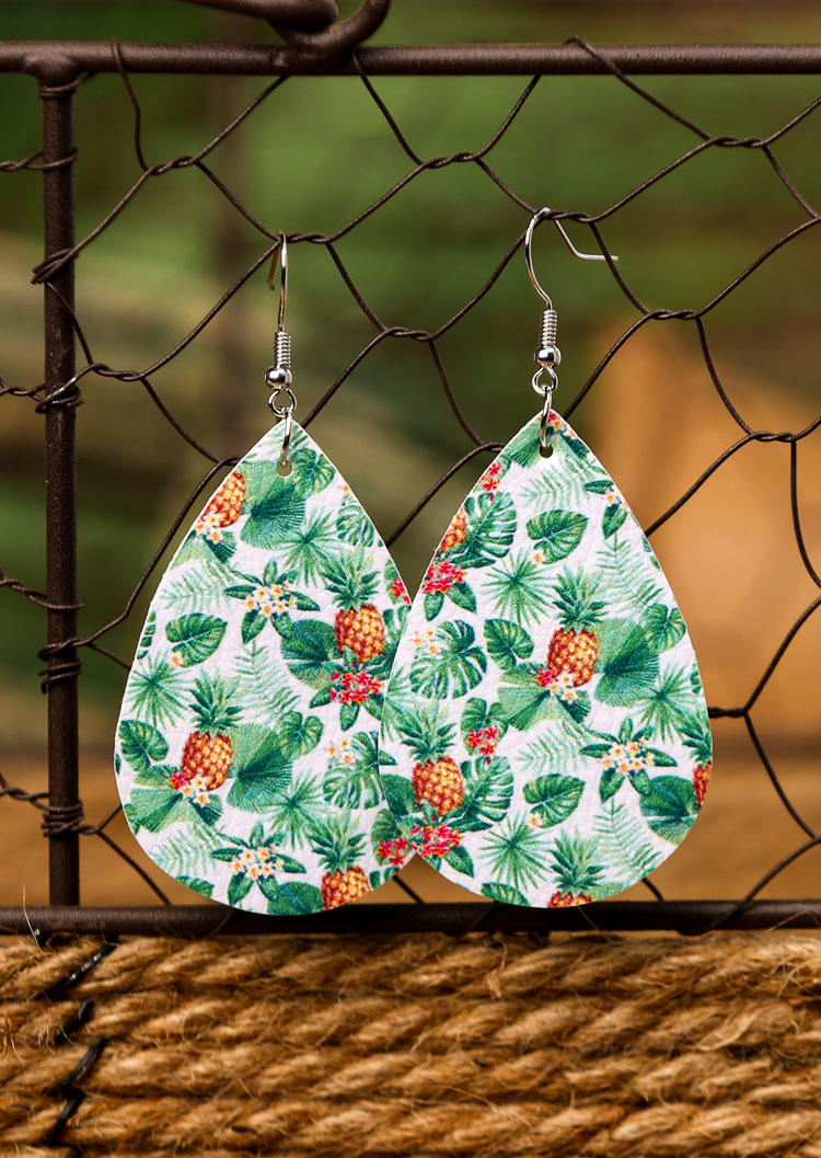 

Palm Leaf Pineapple PU Water Drop Earrings, Green, 499799