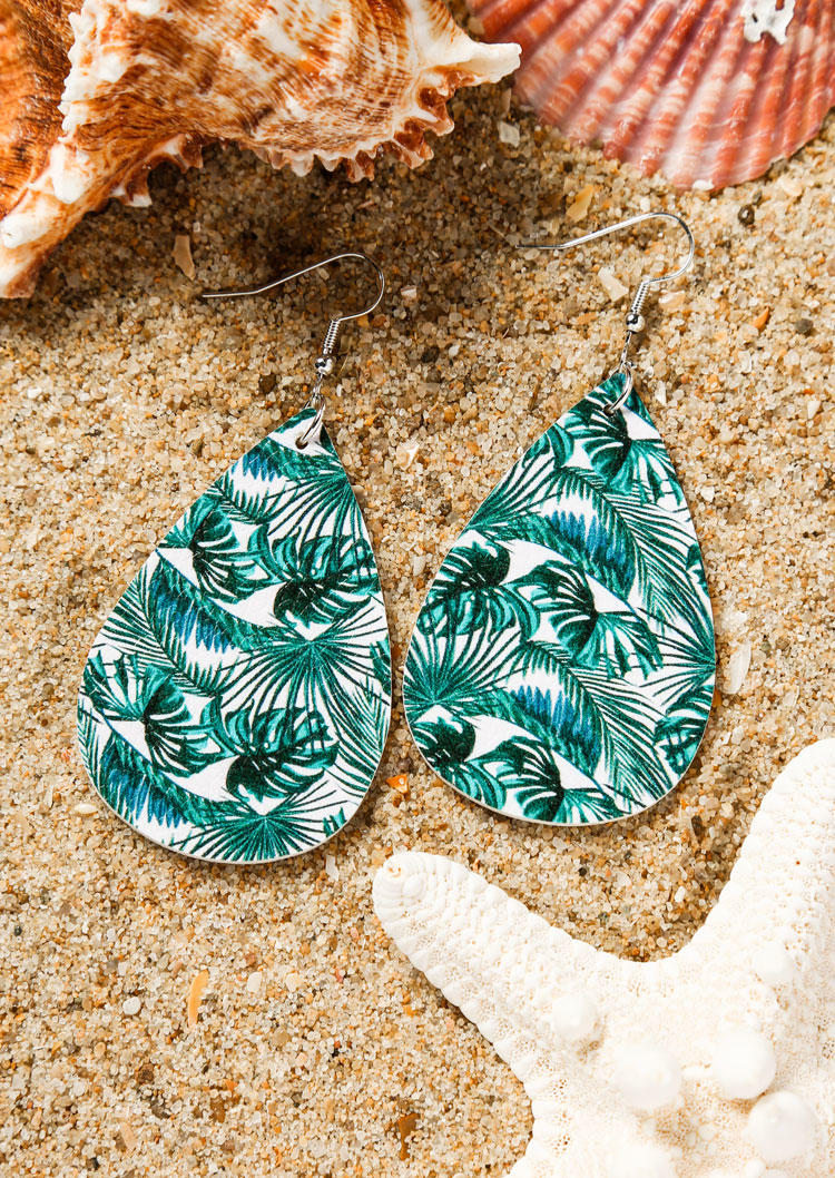 

Summer Palm Leaf Water Drop Earrings - Green, 500325