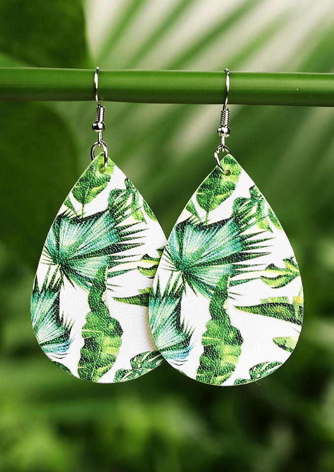 

Palm Leaf Water Drop Earrings - Green, 502159