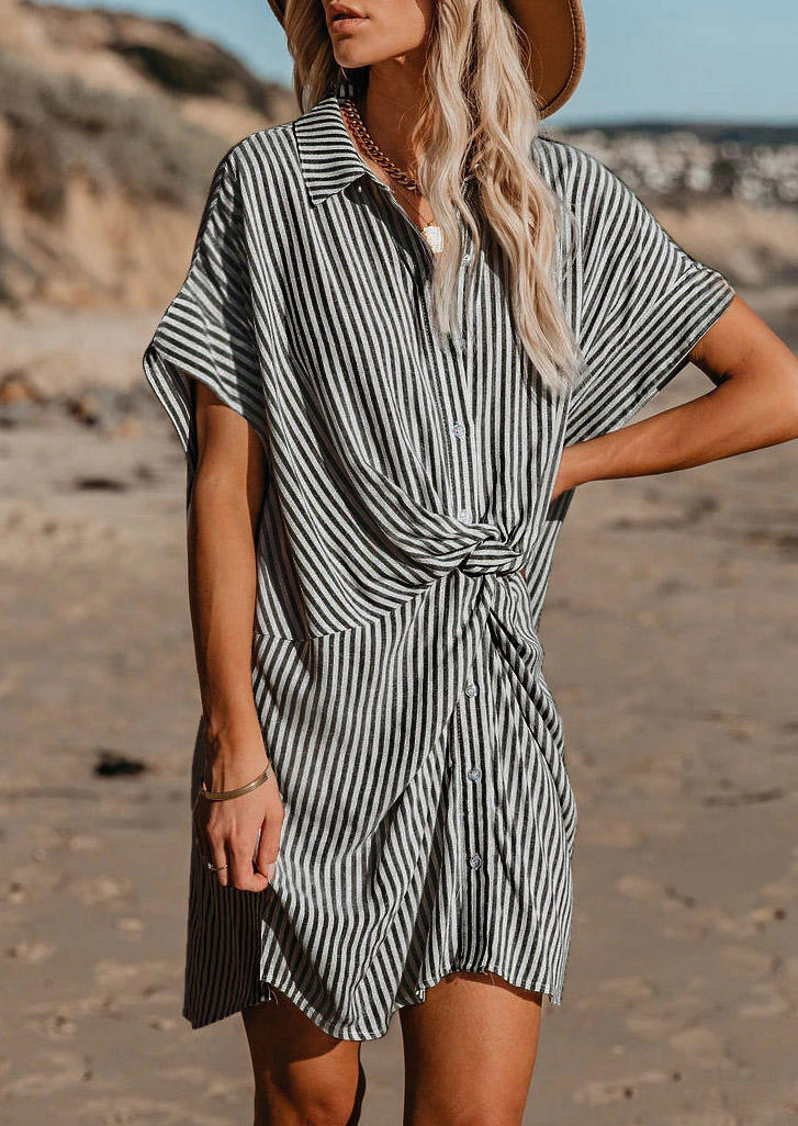 

Striped Twist Single Button Mini Shirt Dress, Stripe, 502495