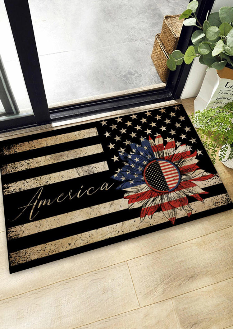

American Flag Star Striped Sunflower Non-Slip Rug Carpe, Multicolor, 505157