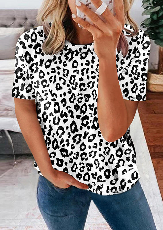 

Leopard Short Sleeve O-Neck Blouse, 506746