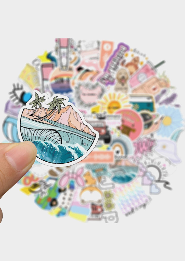 

50Pcs Summer Beach Cartoon Waterproof Sticker Set, Multicolor, 503762
