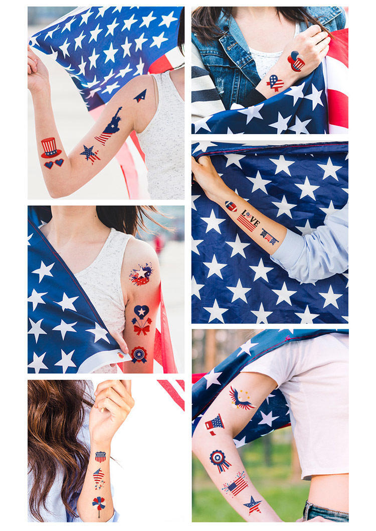 

10Pcs/Set American Flag Temporary Tattoo Sticker, Multicolor, 505430