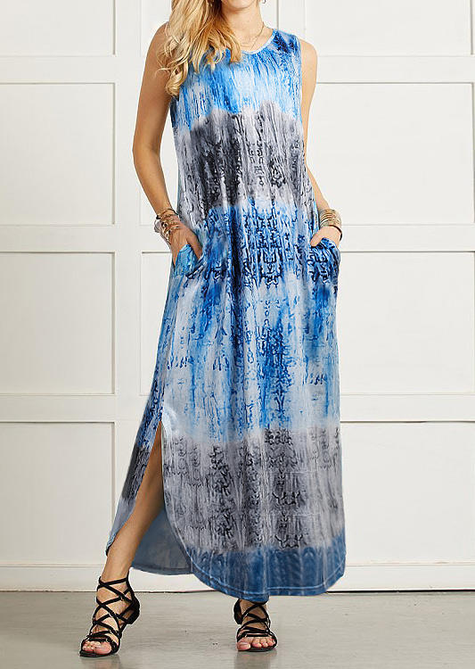 

Tie Dye Slit Pocket Maxi Dress, Multicolor, 506466