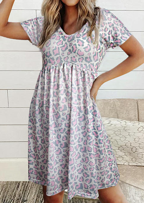 

Leopard Ruffled Pocket Mini Dress, 506481