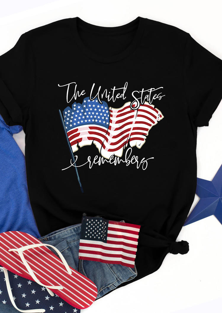 

American Flag The United States Remembers T-Shirt Tee - Black, 506569