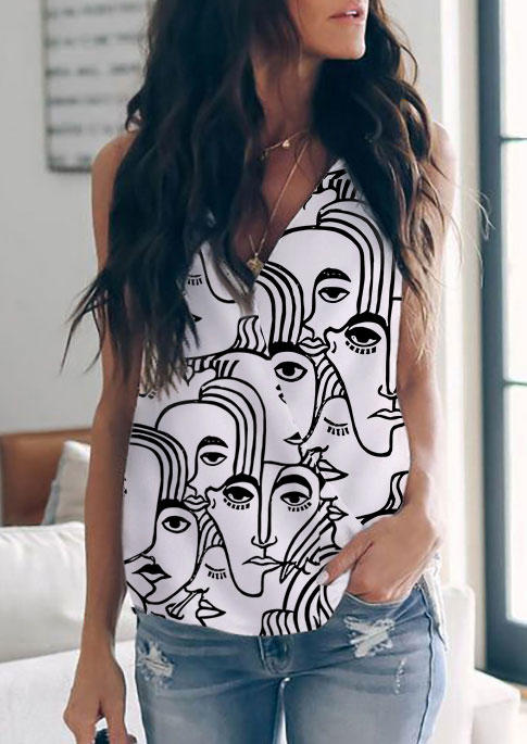 

Abstract Face Sleeveless Tank - White, 506653