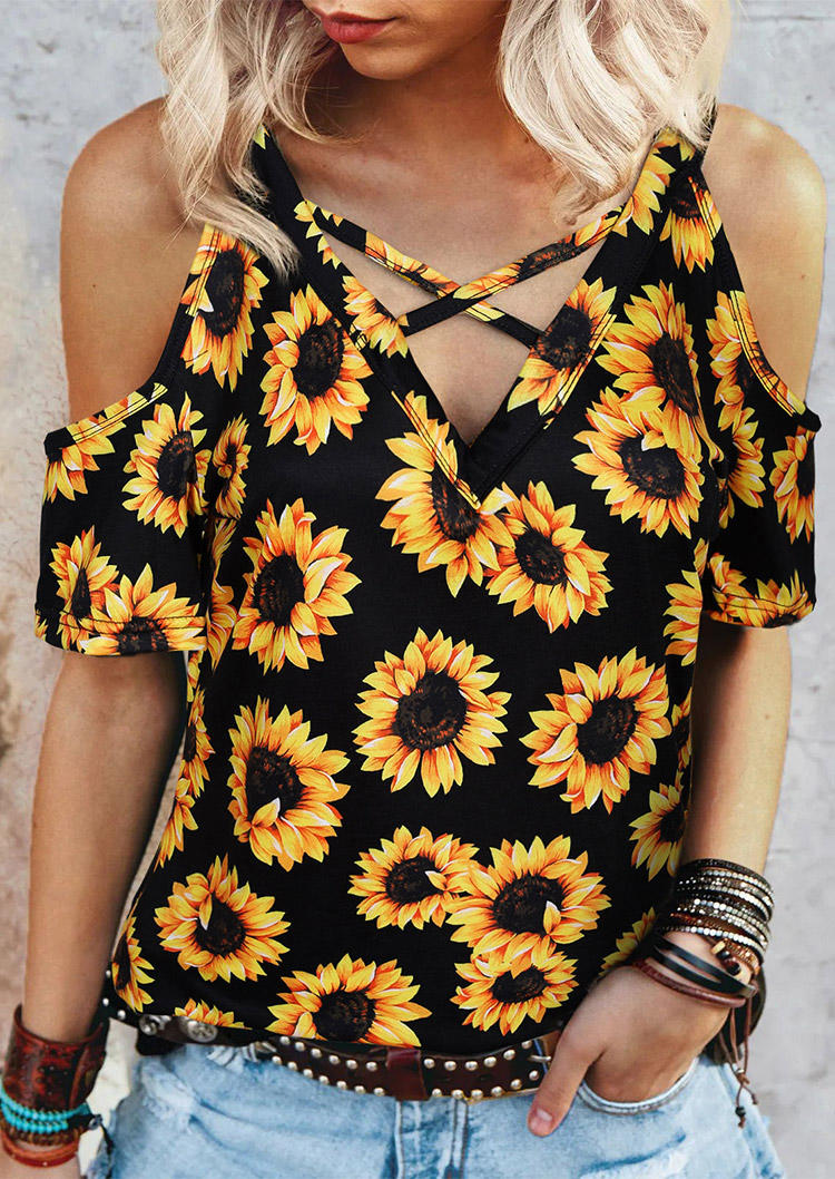 

Sunflower Criss-Cross Cold Shoulder Blouse - Black, 506723