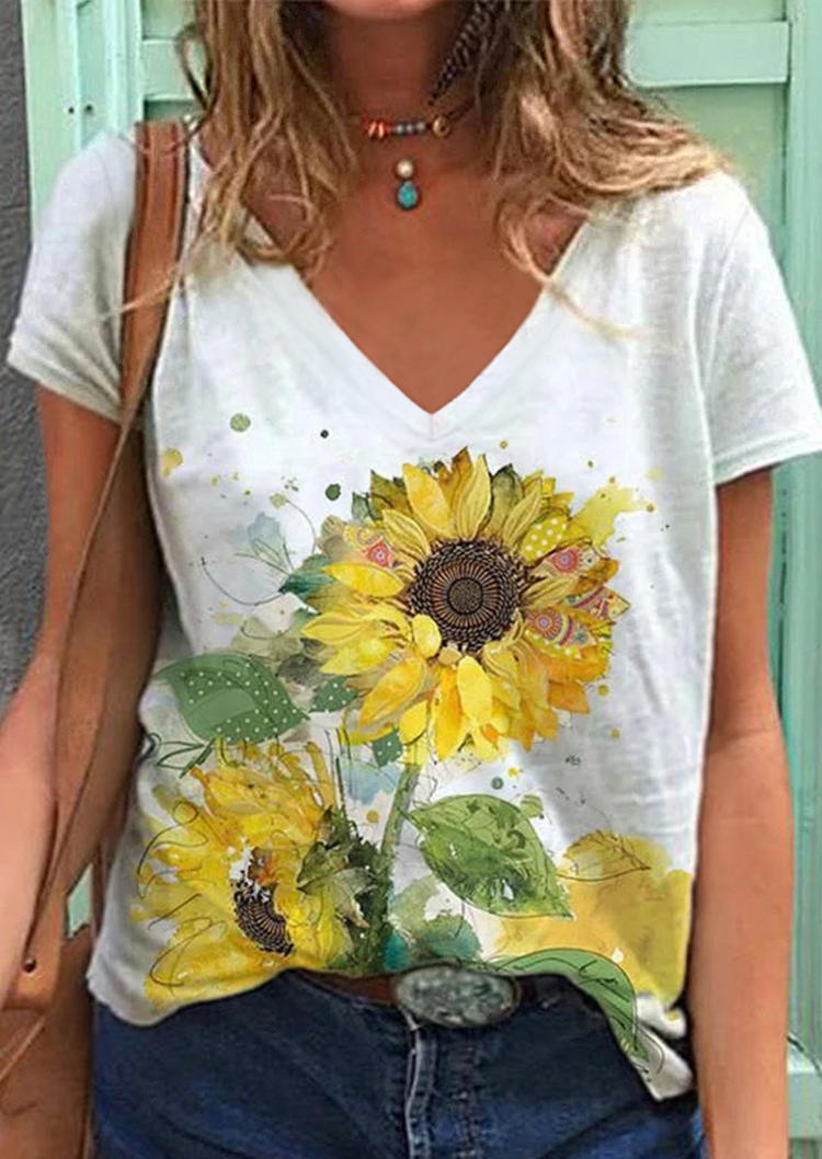 

Sunflower Oil Painting T-Shirt Tee - White, 506756