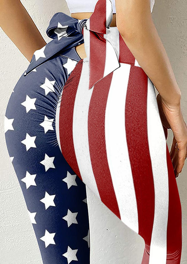 

American Flag Star Striped Bowknot Activewear Leggings, Multicolor, 506798