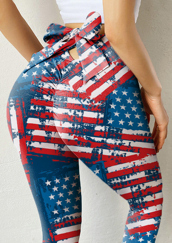 

American Flag Star Striped Bowknot Activewear Leggings, Multicolor, 506807