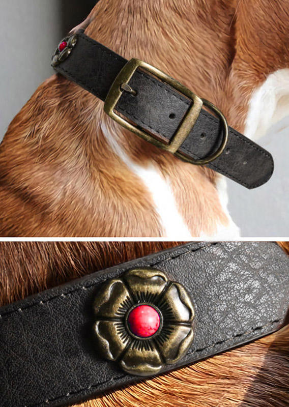 

Vintage Floral Buckle Strap Pet Collar, Black;coffee, 498683