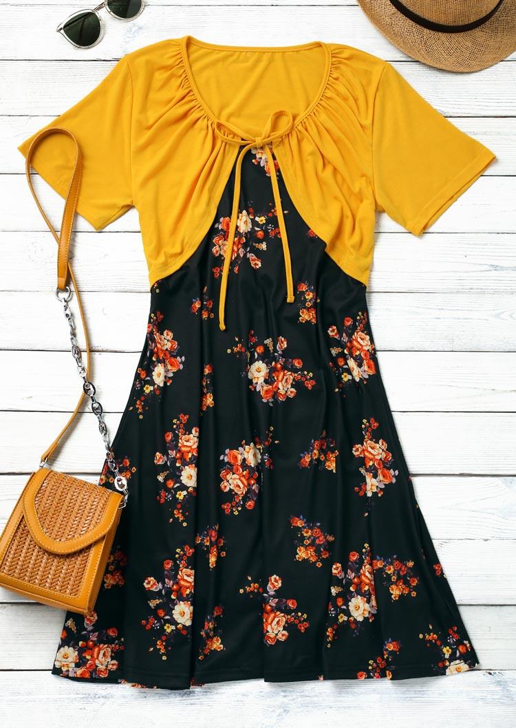 Floral Ruffled Tie Casual Mini Dress