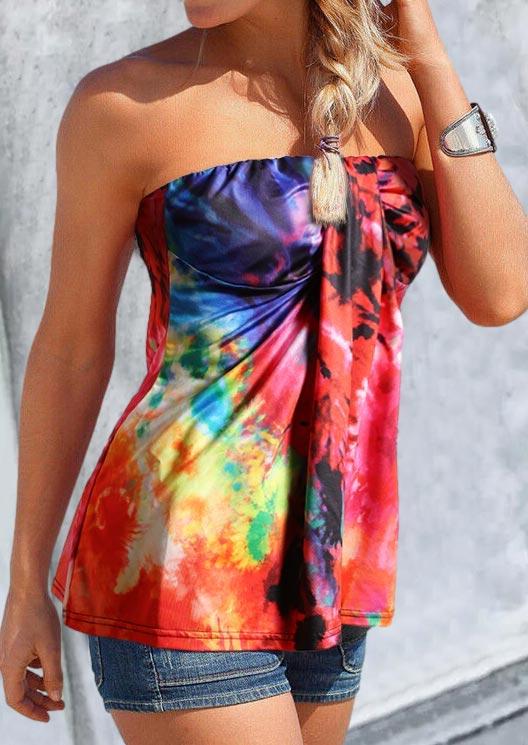 

Tie Dye Strapless Casual Tank, Multicolor, 506910