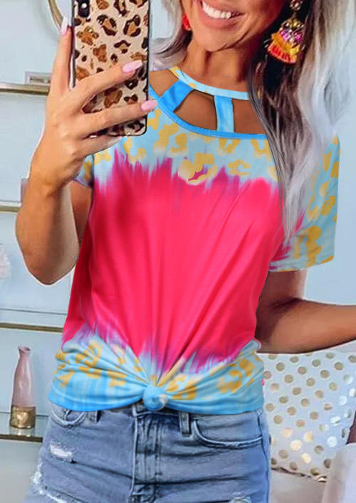 

Leopard Tie Dye Hollow Out Blouse, Multicolor, 506941