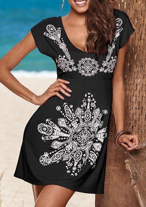

Arabesque Mandala Vintage Mini Dress - Black, 506369