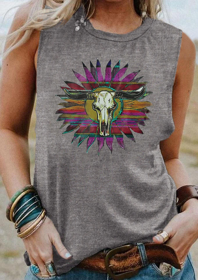 

Sunflower Steer Skull Sleeveless Tank - Gray, 506884