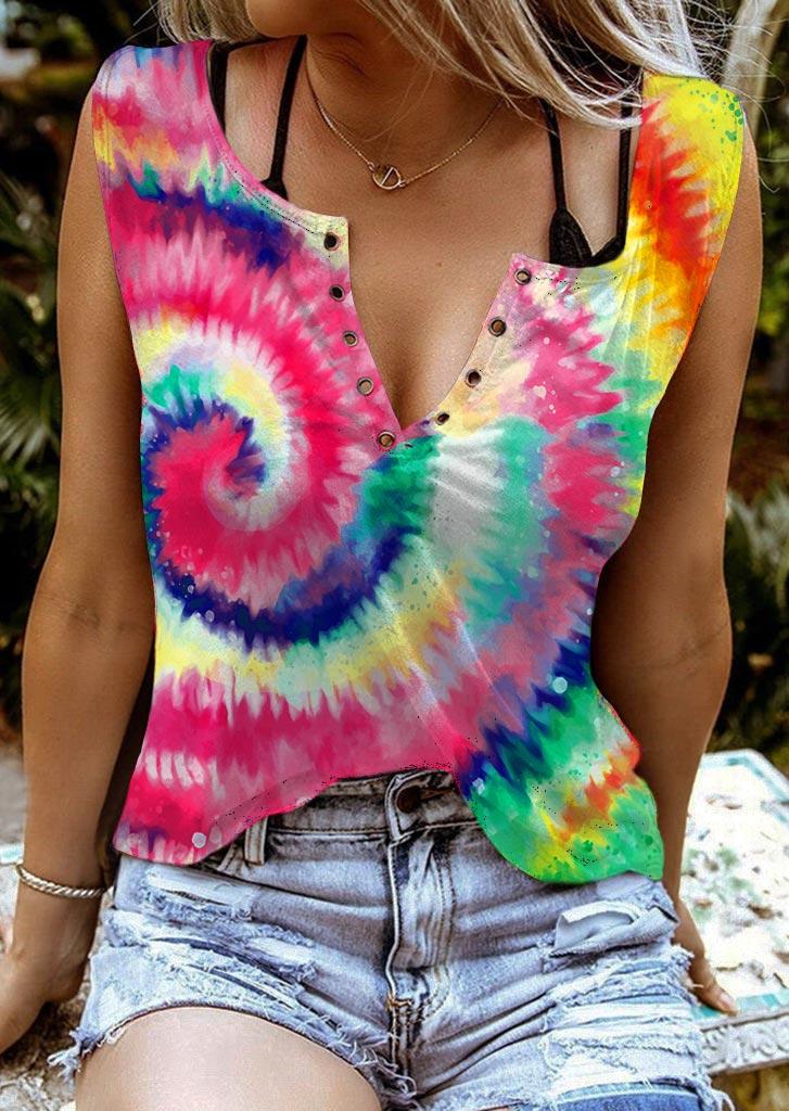 

Tie Dye Swirl Notched Neck Tank, Multicolor, 506937