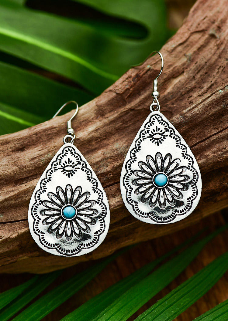 

Vintage Sunflower Water Drop Earrings - Silver, 506956