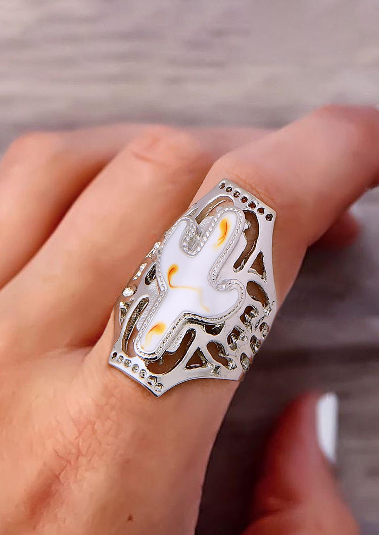 

Vintage Turquoise Hollow Out Cactus Ring, White, 506959
