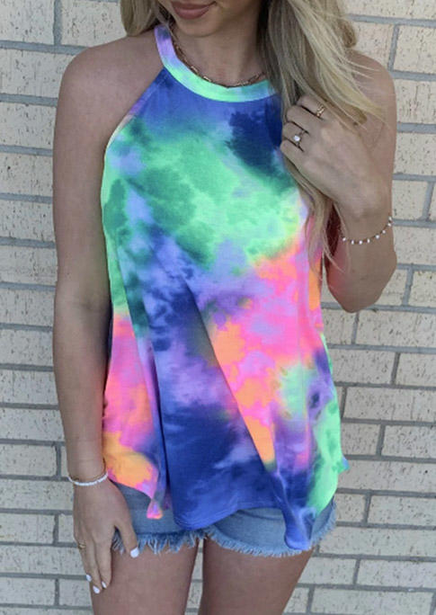 

Tie Dye Halter Casual Tank, Multicolor, 506982