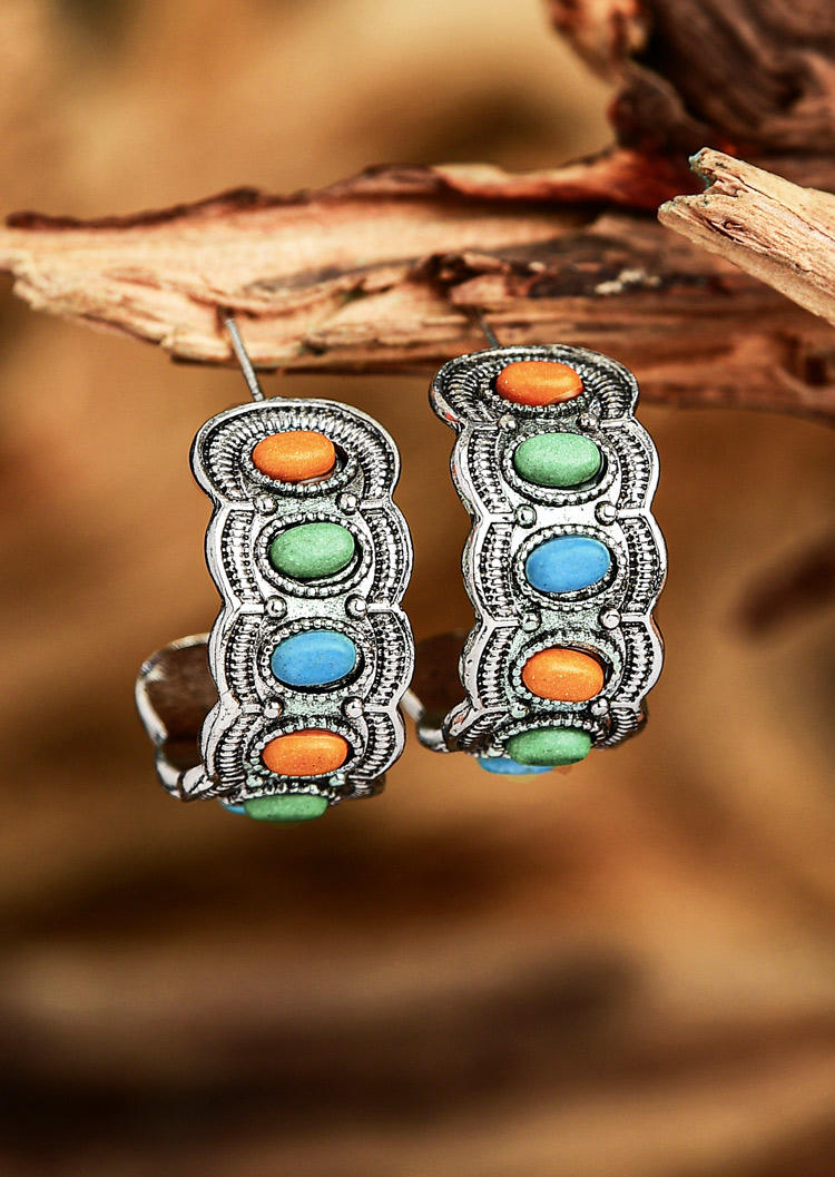 

Bohemian Alloy Turquoise Earrings, Multicolor, 507040