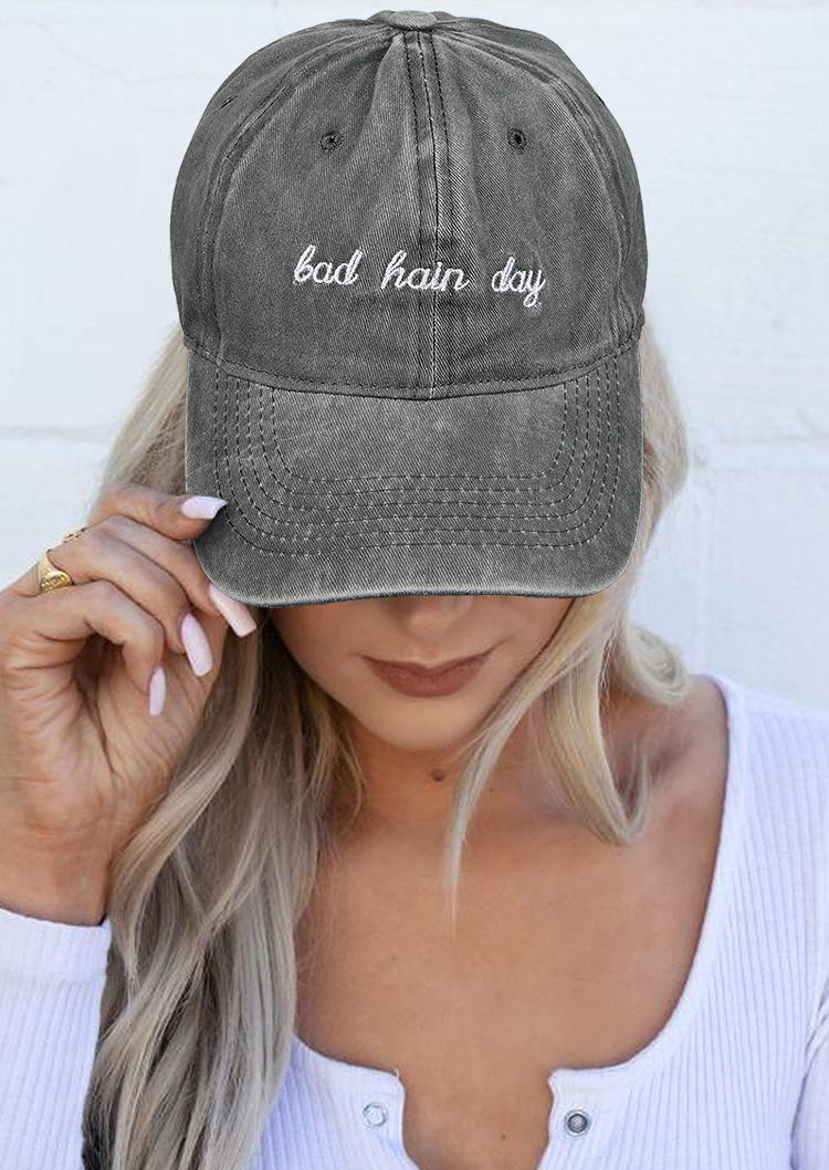 

Bad Hair Day Washed Distressed Twill Baseball Cap, Gray, 507048